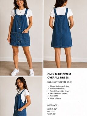 ONLY Blue Denim Overall Dress Pinafore Jumper Mini Dress Size 36(XS-SM)